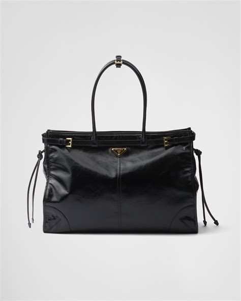 black prada accordian|Black Extra Large Leather Handbag .